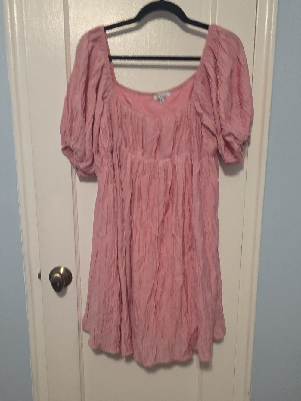 white birch Pink Crinkle Puff Sleeve Mini Dress